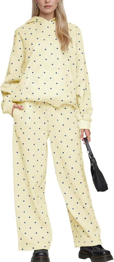 Polka Dot Sweat Set for Women Two Piece Polka Dot Cute Tracksuit Long Sleeve Hoodie Wide Leg Swea... | Amazon (US)