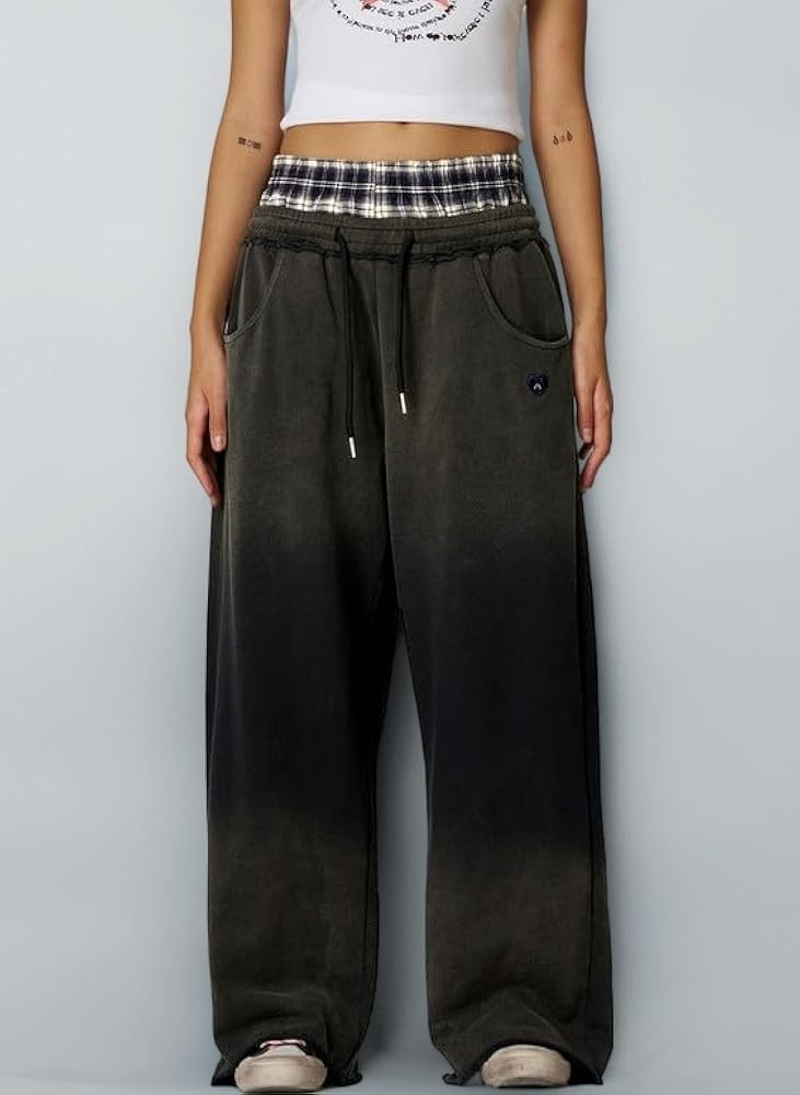 Aelfric Eden Baggy Jogging Bottoms Men's Double Waist Vintage Sports Trousers Women's Checked Pat... | Amazon (UK)