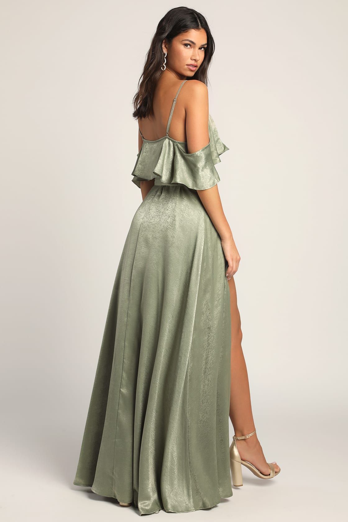 Moriah Sage Green Satin Wrap Maxi Dress | Lulus (US)