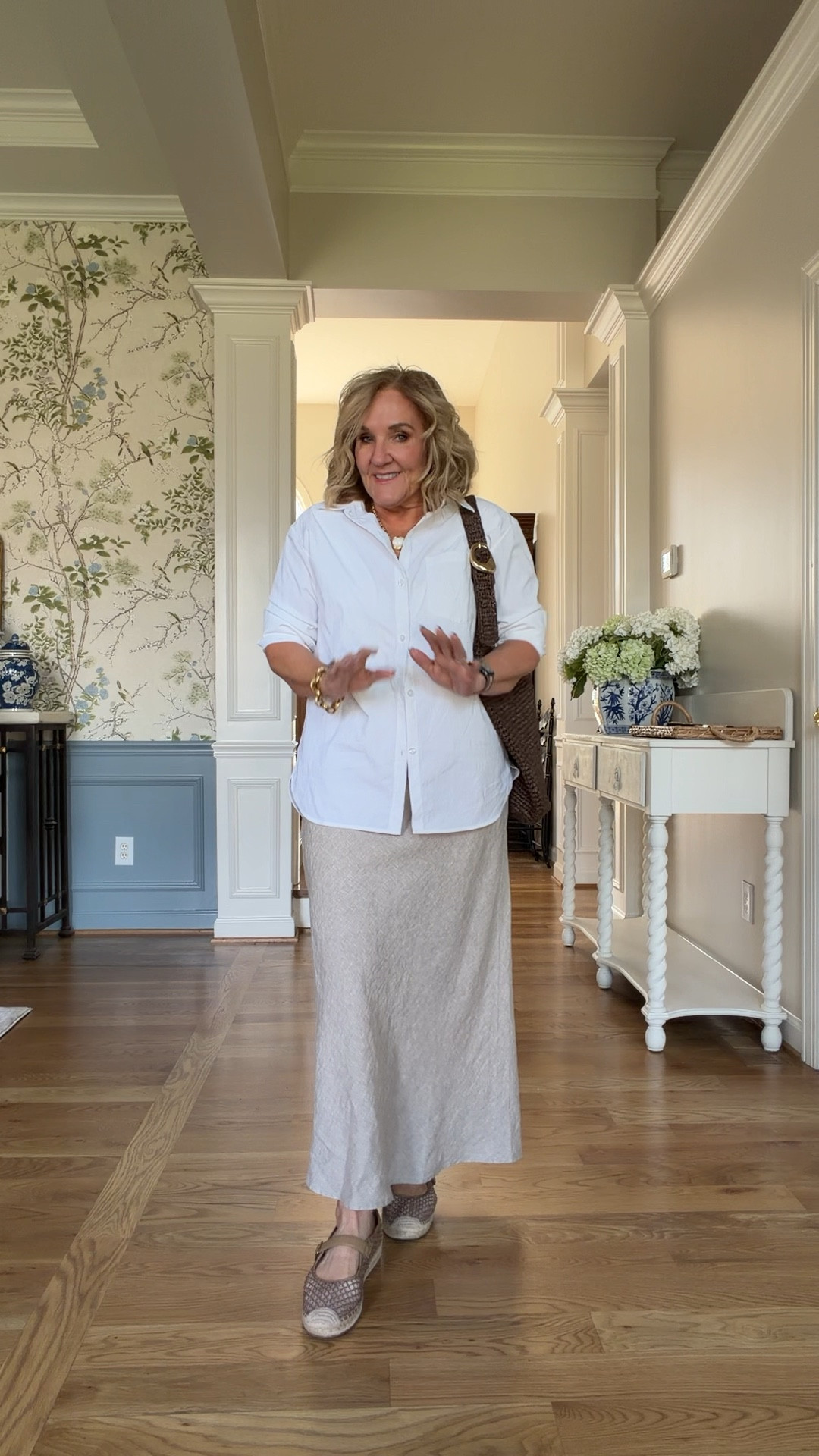 Get this linen slip skirt and size down. I’m wearing a medium and really feel like the small would’ve worked better.
Performance Poplin white blouse. I’m wearing a small great for travel
Spring outfit, linen skirt spring break, vacation outfit


#LTKSeasonal #LTKTravel #LTKOver40