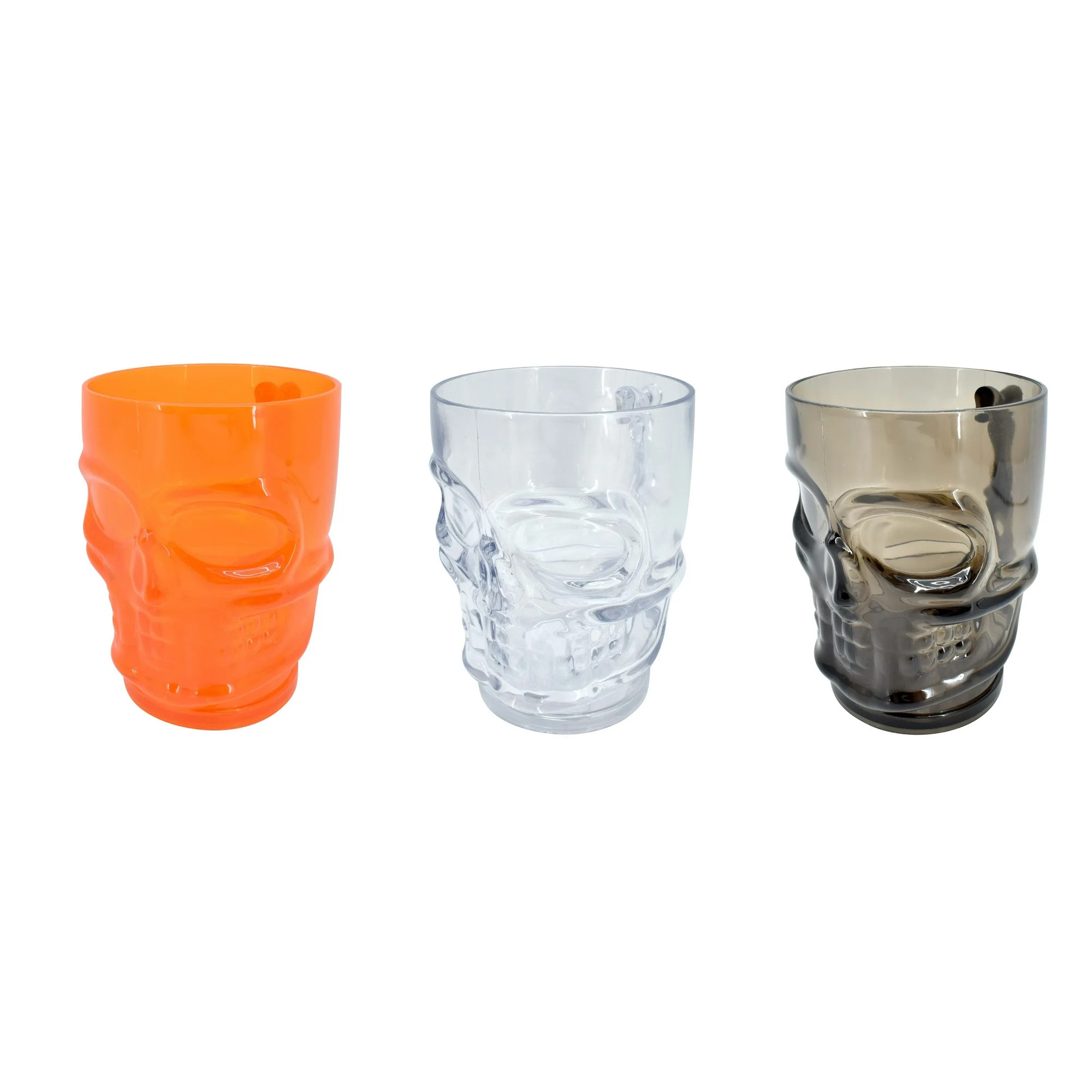 Halloween Plastic Skull Mugs, 19 oz, Gray, Orange & Clear, by Way To Celebrate | Walmart (US)