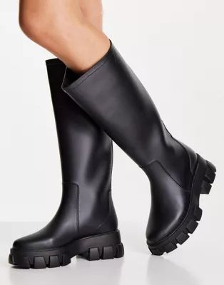 ASOS DESIGN Gracie chunky knee high rain boots in black | ASOS (Global)