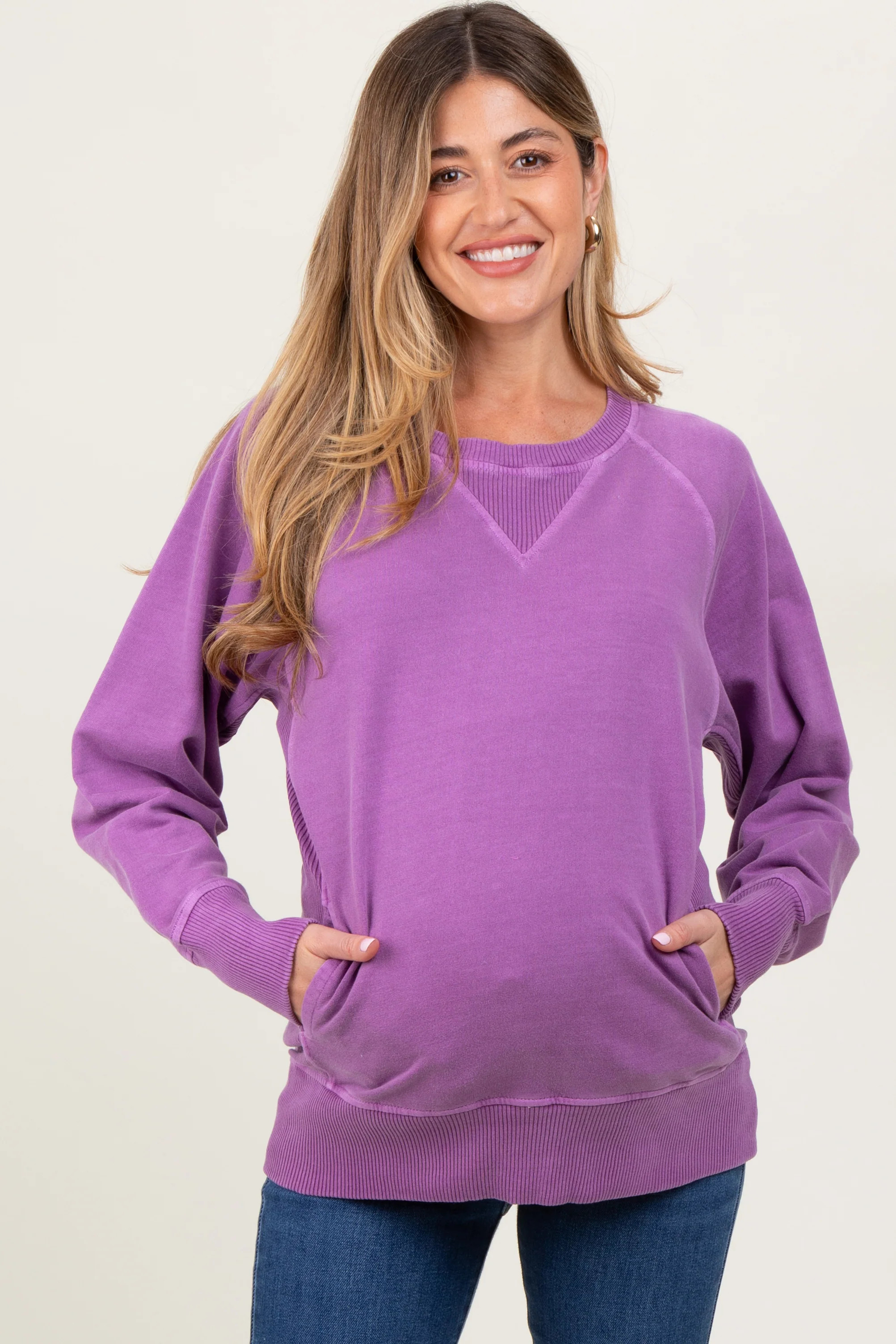 Violet Vintage Wash French Terry Maternity Pullover | PinkBlush Maternity