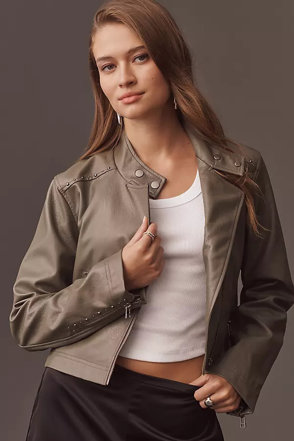 Studded Faux Leather Crop Jacket | Anthropologie (US)