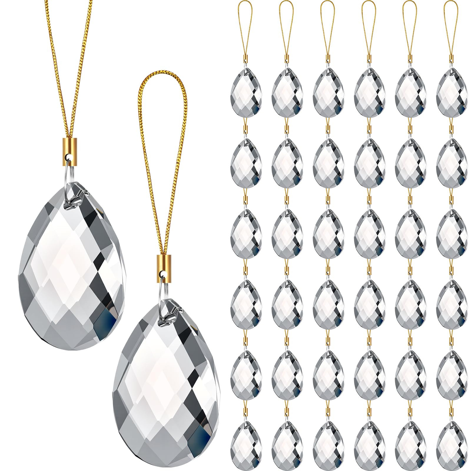 XunYee 36 Pcs Crystal Glass Christmas Balls Ornaments, 1.18" Mini Hanging Crystal Prism Xmas Tree Decorations Pendants for Home Wedding Birthday Party Holiday Decorations (Clear,Teardrop Shape) | Amazon (US)