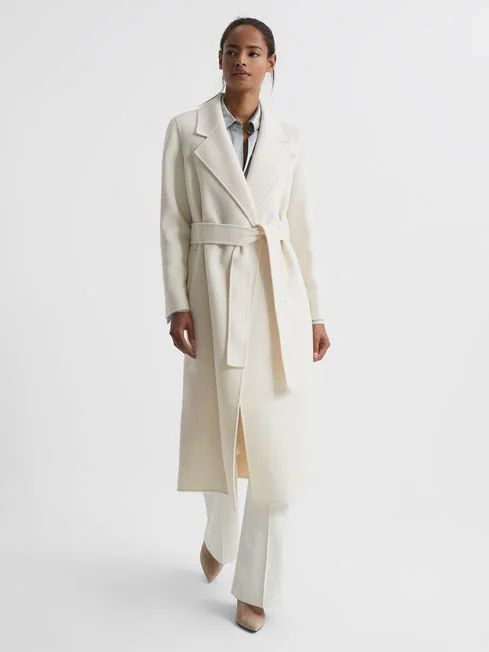 Reiss Cream Ariel Wool Blend Blindseam Belted Coat | Reiss US