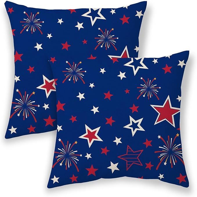 4th of July Pillow Covers 20x20, Blue Memorial Day Patriotic Outdoor Decorative Throw Pillows for... | Amazon (US)