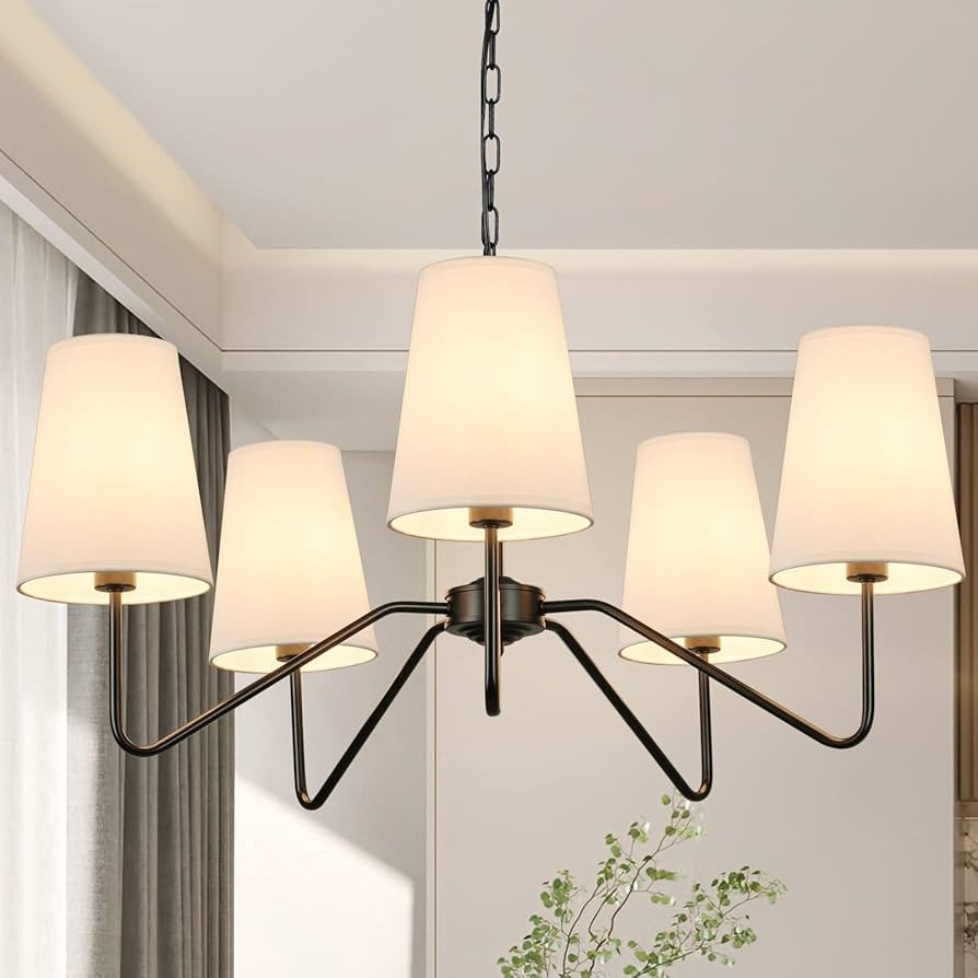 5-Light 30” Modern Chandelier with White Shades, Classic Pendant Ceiling Light Fixture for Dini... | Amazon (US)