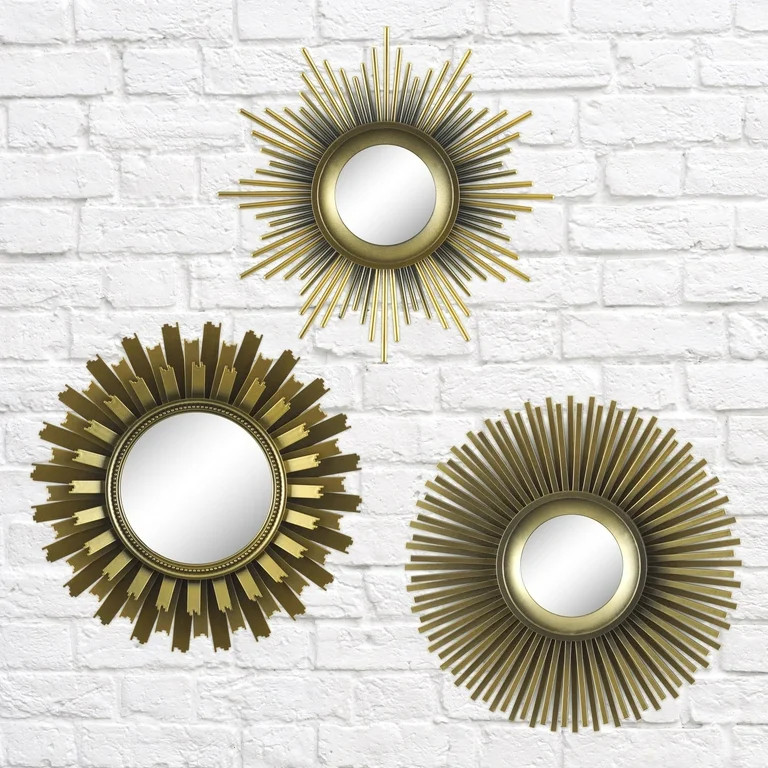 Better Homes & Gardens 3-Piece Round Sunburst Mirror Set in Gold Finish | Walmart (US)