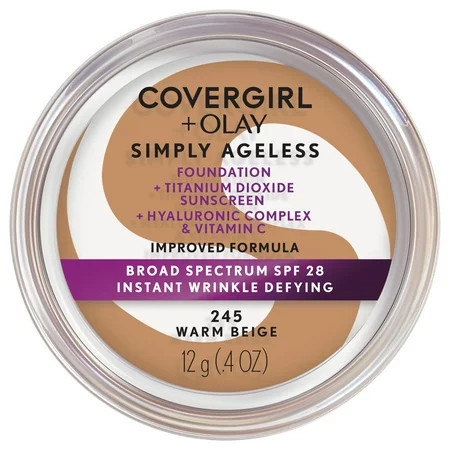 COVERGIRL + OLAY Simply Ageless Instant Wrinkle-Defying Foundation with SPF 28, Warm Beige, 0.44 oz | Walmart (US)