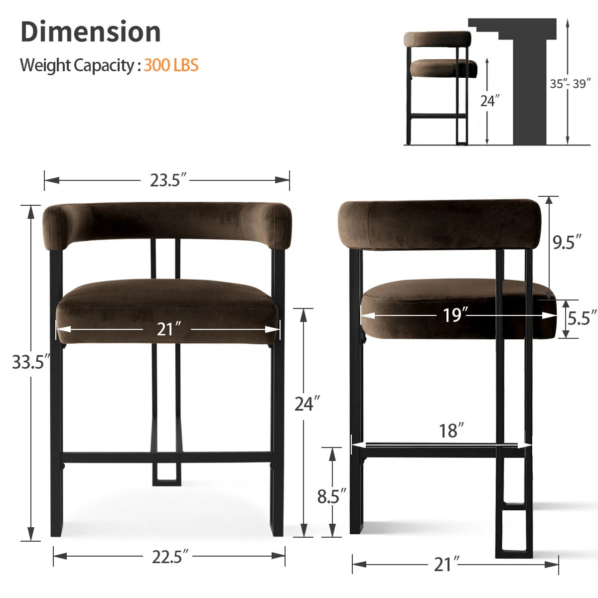 Rienna Set of 3 Mdern 24" Upholstered Velvet Solid back Counter Stool | Wayfair North America