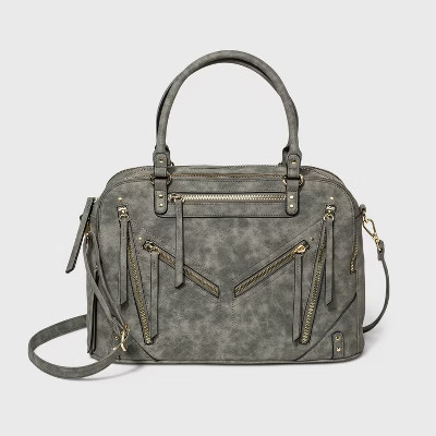 VR NYC Zip Closure Triple Compartment Satchel Handbag - Gray | Target