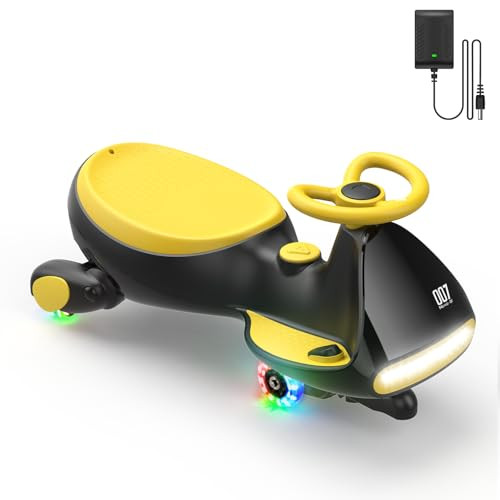 FanttikRide N7 Pro Electric Wiggle Car with Pedal, Rechargeable Battery, CyberWiggle, 2 in 1 Swing Car, 2 Speeds Max 4 Mph, Anti-Rollover, Flashing Wheels, Bluetooth, for Ages 3 and Up, 150 Lbs,Yellow | Amazon (US)