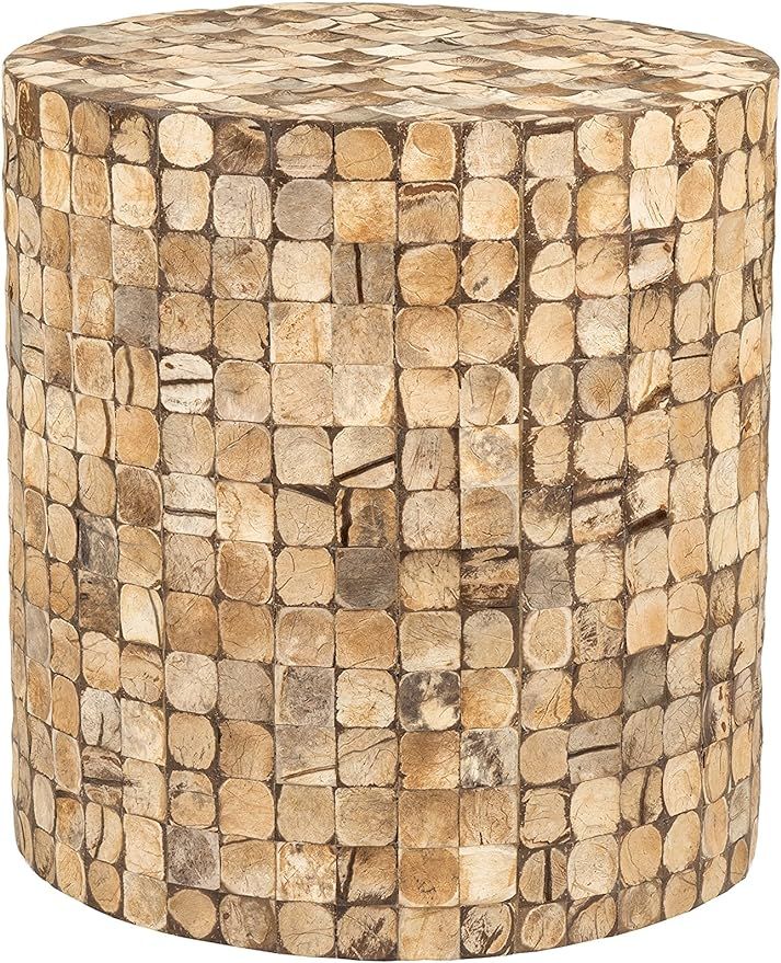 East at Main Round Side Table - Real Coconut Shell Mosaic Inlaid, Pre-Assembled, Natural Wood and... | Amazon (US)