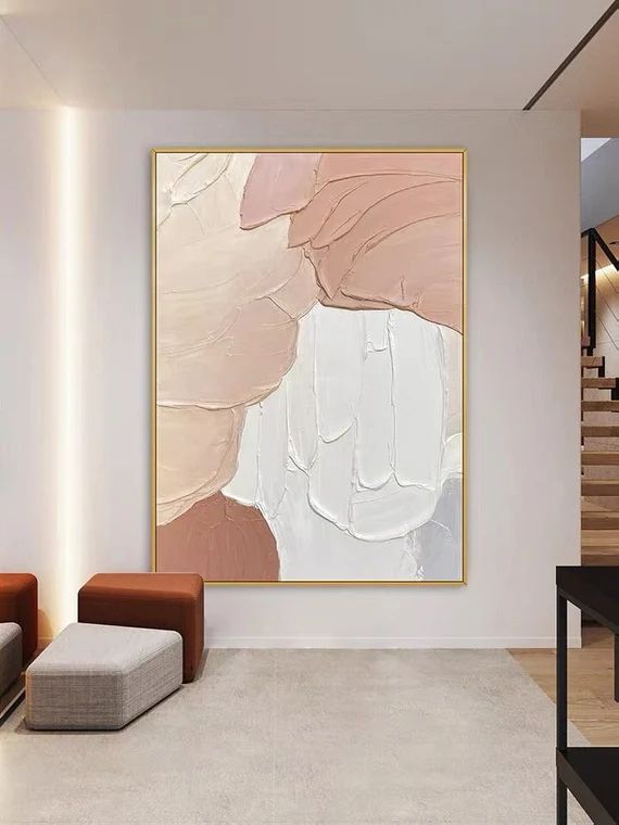 Beige White Pink Textured Acrylic Painting Extra Large Abstract Handmade Modern Oversize Abstract... | Etsy (US)