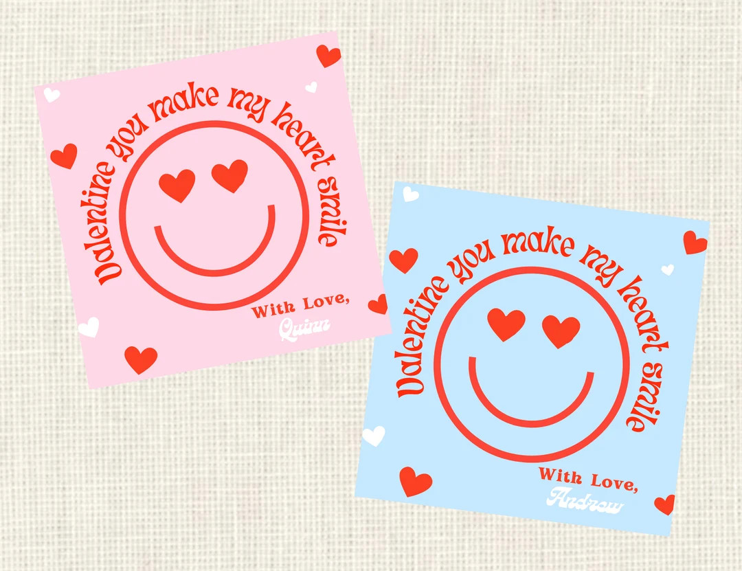 Valentine Class Tags or Stickers, Groovy Smiley Face, Watercolor, Printed / Set of 25 - Etsy | Etsy (US)