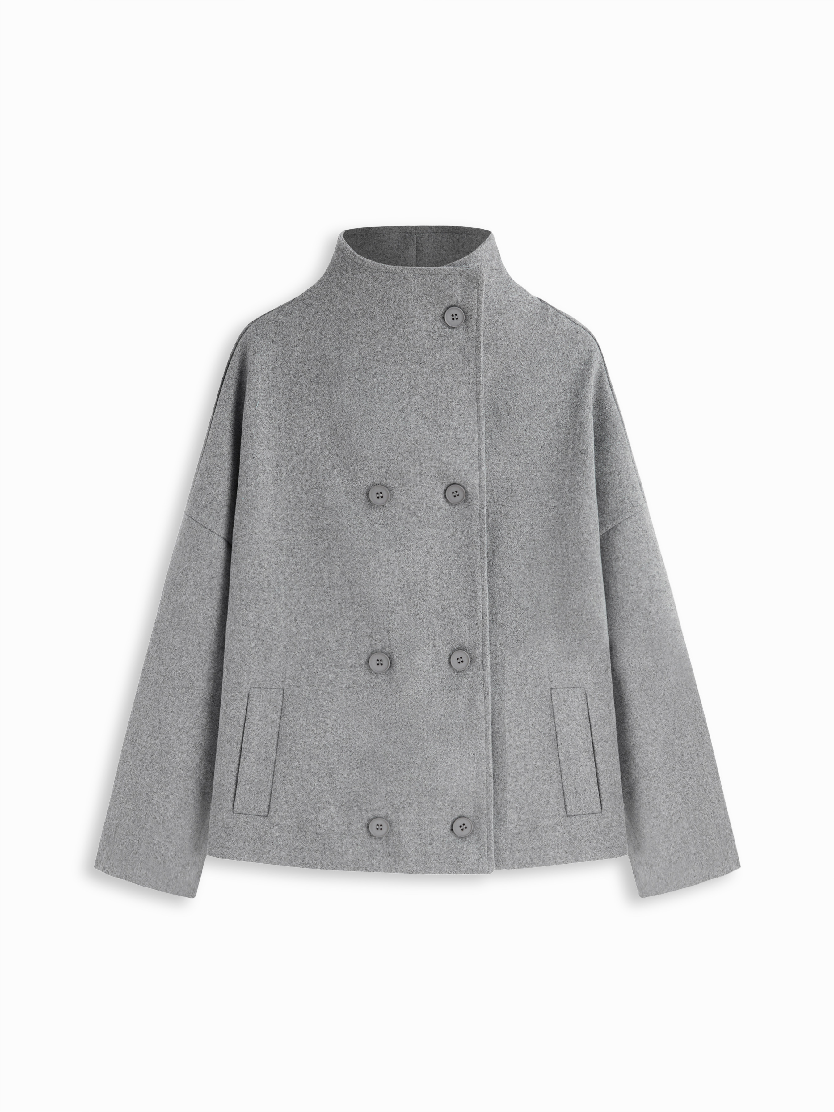 Woven Wool-look High Neck Double Breasted Oversized Jacket For Daily Casual | Cider