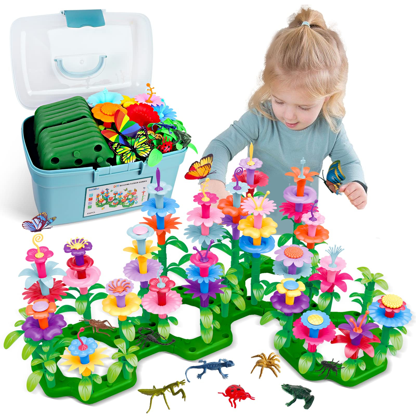 Birthday Toys Gifts for 3 4 5 6 Years Old Toddler Girls Boys, 156 PCS Insect Flower Garden Buildi... | Amazon (US)