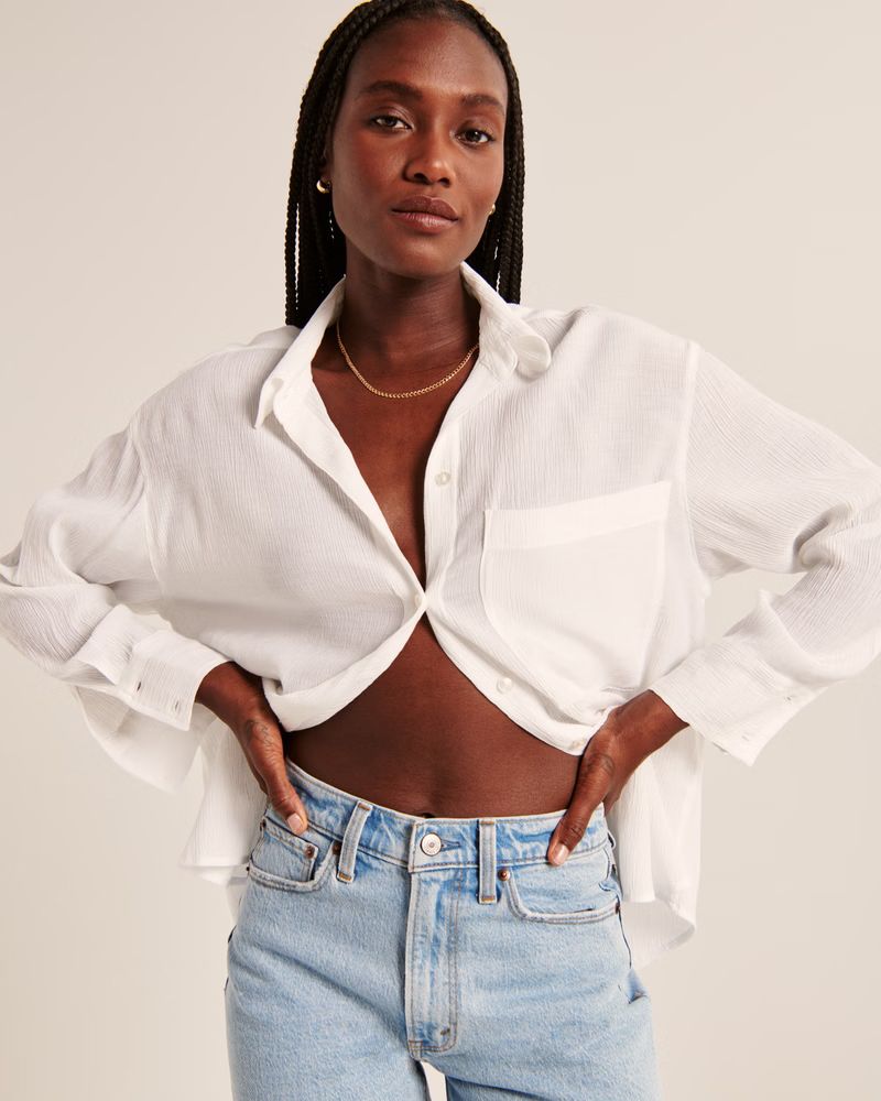 Women's Oversized Crinkle Rayon Textured Shirt | Women's Up To 25% Off Select Styles | Abercrombi... | Abercrombie & Fitch (US)