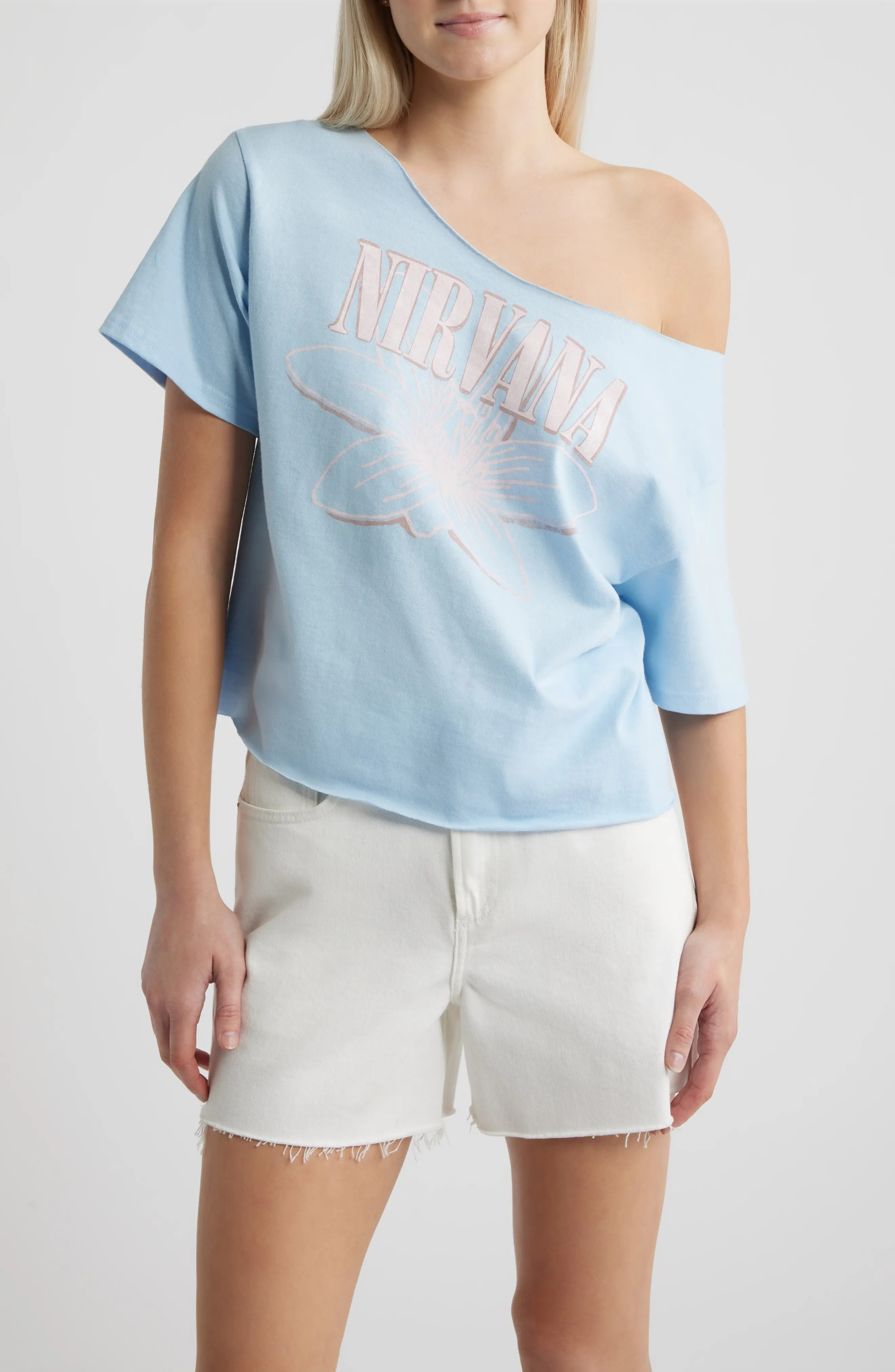 Merch Traffic Nirvana Graphic Print Off the Shoulder Cotton T-Shirt (Women) | Nordstrom | Nordstrom