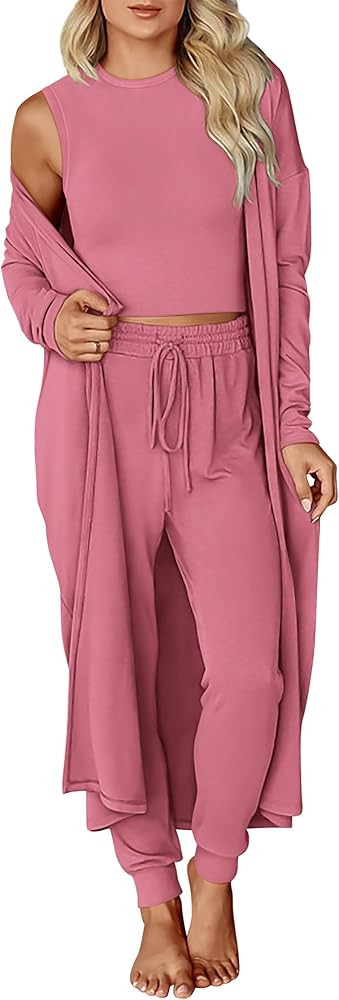 KIRUNDO 3 Piece Lounge Sets for Women Airport Travel Vacation Outfits Spring Cardigan Matching Sl... | Amazon (US)