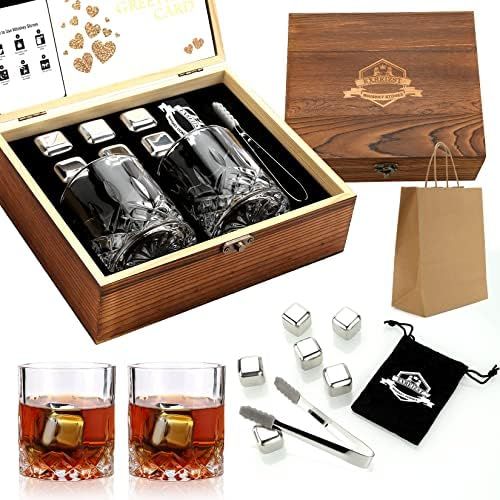 Whiskey Glasses Whiskey Stones Gift Set - Scotch Bourbon Glass Gift Box Kit - Best Groomsmen Gift... | Amazon (US)