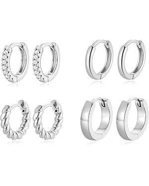 CLASSYZINT Small Hoop Earrings Set Twisted Glossy Zirconia Huggie Earrings For Multiple Piercing ... | Amazon (US)