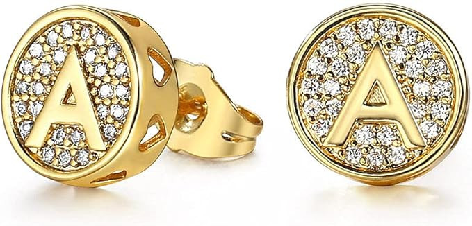 Trendsmax A-Z Initial Letter Stud Earrings Personal Gift for Girls Women Gold Plated Alphabet CZ ... | Amazon (US)