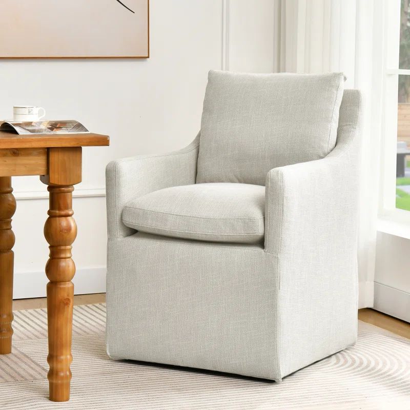 24" wide Contemporary Linen Down Fill Upholstered Dining Armchair | Wayfair North America