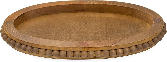 AuldHome Wood Beaded Tray (White), Decorative Farmhouse Style Oval Wooden Tray | Amazon (US)