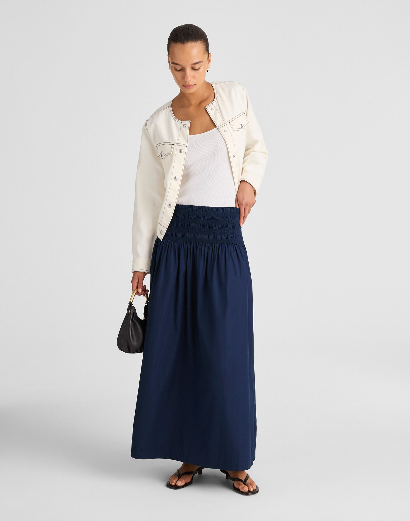 Smocked-Waist Poplin Midi Skirt | Madewell | Madewell