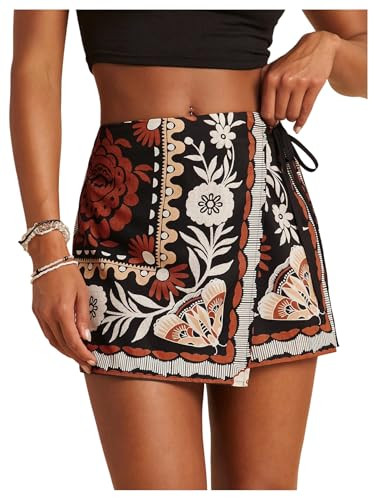 SweatyRocks Women's Boho Mini Skirts Floral Shorts Tie Side Wrap Elastic Waist Summer Skorts Beac... | Amazon (US)