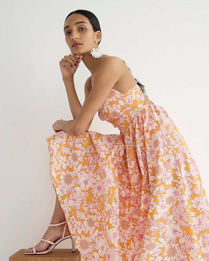 Collection side-cutout midi dress in orange floral cotton poplin | J.Crew US