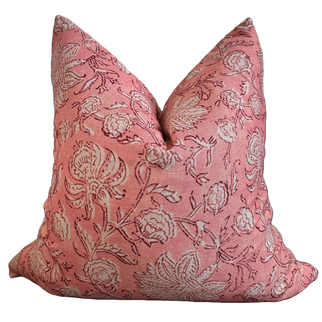 Peachy Outdoor/indoor Pillow Cover, Floral, Red, Cream, Peach, White, Bohemian Eclectic, Linen, B... | Etsy (US)