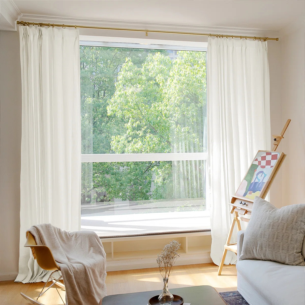 Twopages Lined Curtain Faux Linen Pinch Pleat Curtain | Wayfair North America