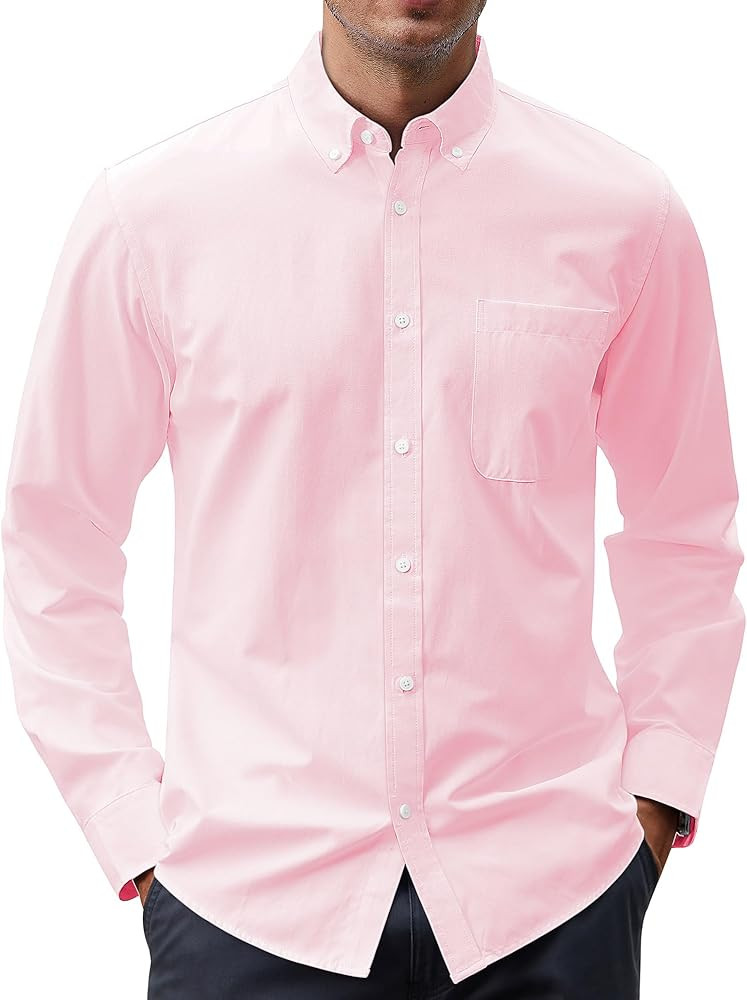 J.VER Men's Oxford Shirt Solid Casual Button Down Collar Shirts Long Sleeve Dress Shirts with Poc... | Amazon (US)