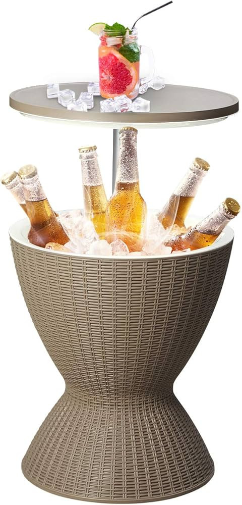 Cool Bar Outdoor Patio Table Ice Bucket - 3 in 1 Adjustable Height Rattan Wicker Bar Table,HYD-Pa... | Amazon (US)