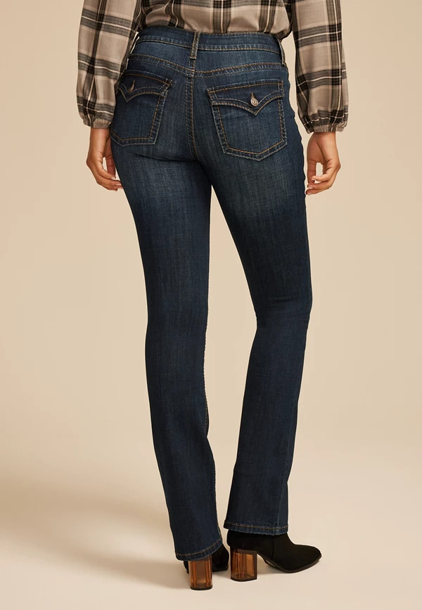 Dark Crosshatch Mid Rise Thick Stitch Bootcut Jean | Maurices