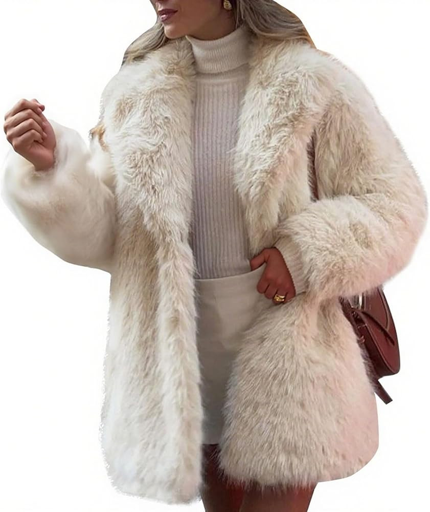 Flygo Womens Long Faux Fur Coats Fluffy Faux Fur Jacket Long Sleeve Lapel Furry Coats Fuzzy Winte... | Amazon (US)