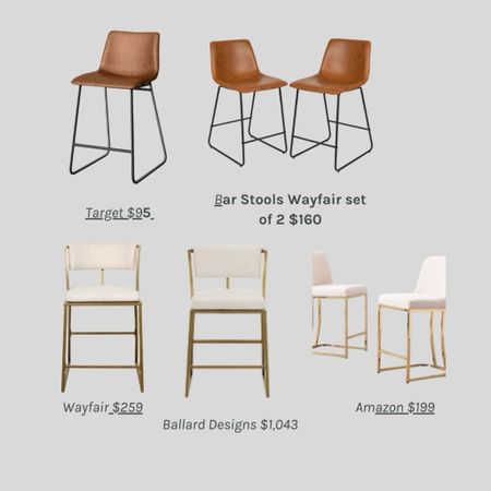 Similar stools at different price points.  

Faux leather bar stools.  Gold legged bar stools.  Ballard Designs bar stool.  

#LTKfamily #LTKhome