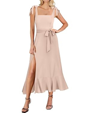 ANRABESS Women's Square Neck Ruffle Split Midi Elegant Formal Wedding Guest Cocktail Bridesmaid G... | Amazon (US)