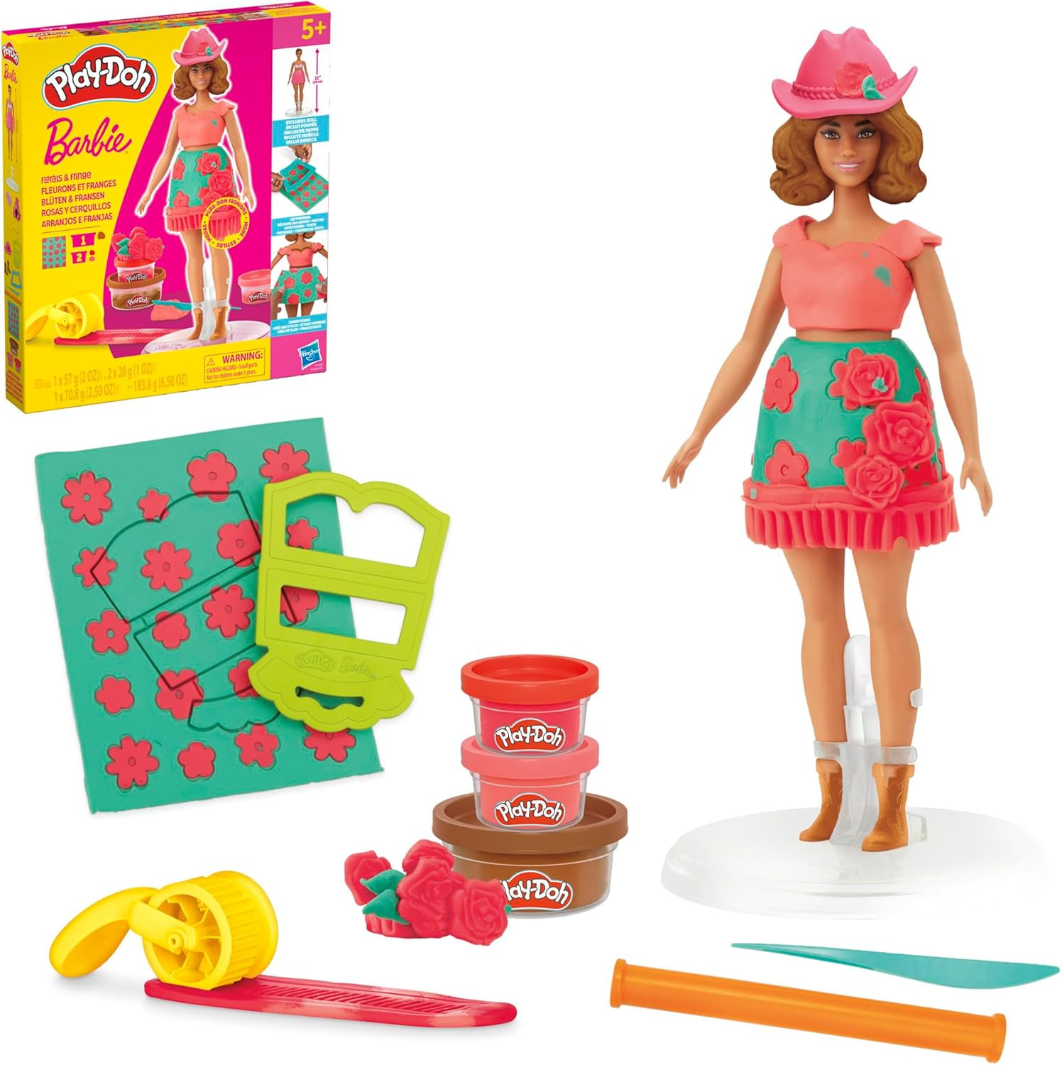 Play-Doh Barbie Florals and Fringe Set, Make Doll Clothes with Modeling Compound & 9 Fashion Acce... | Amazon (US)