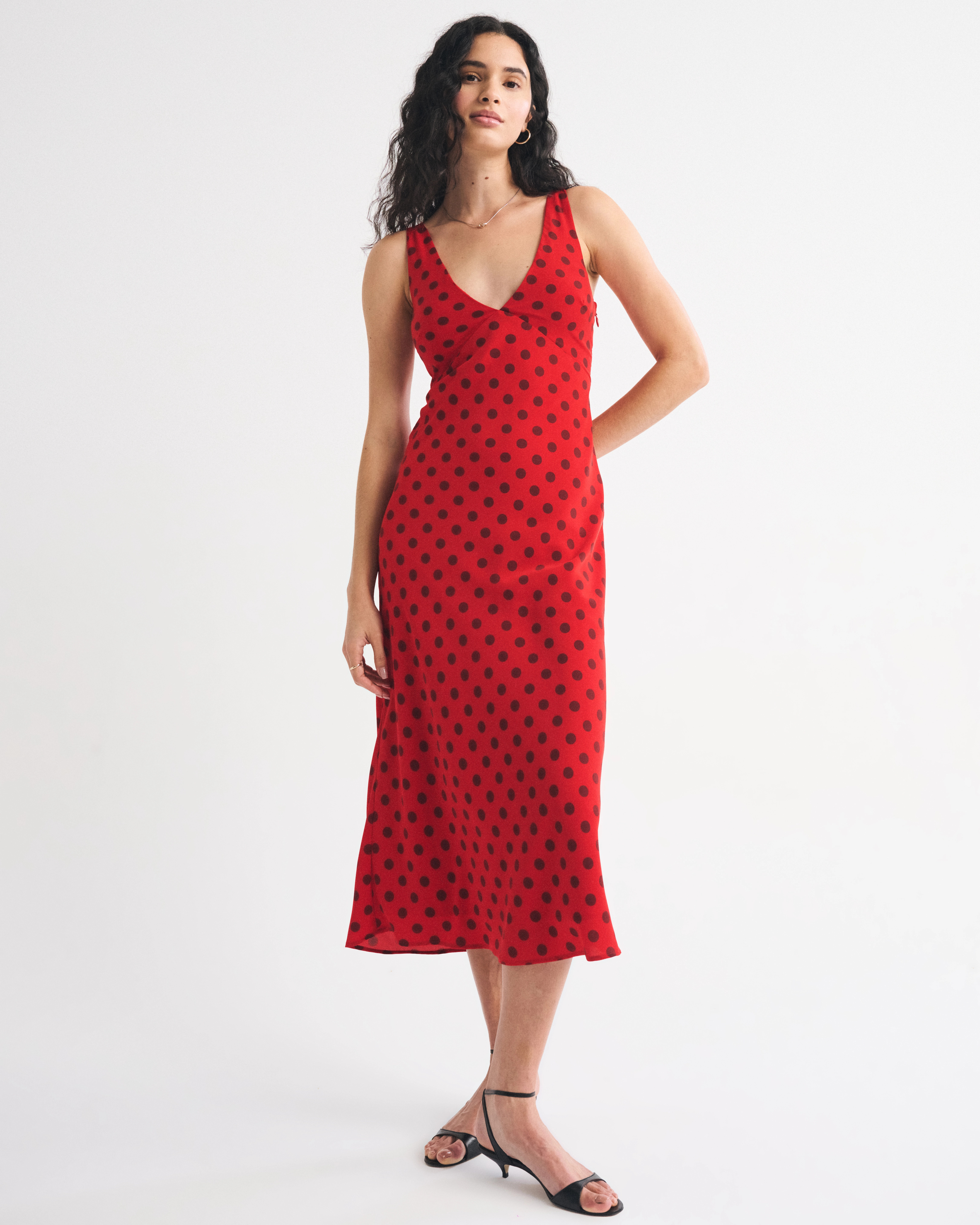 Bra-Free V-Neck Slip Midi Dress | Abercrombie & Fitch (UK & DE)