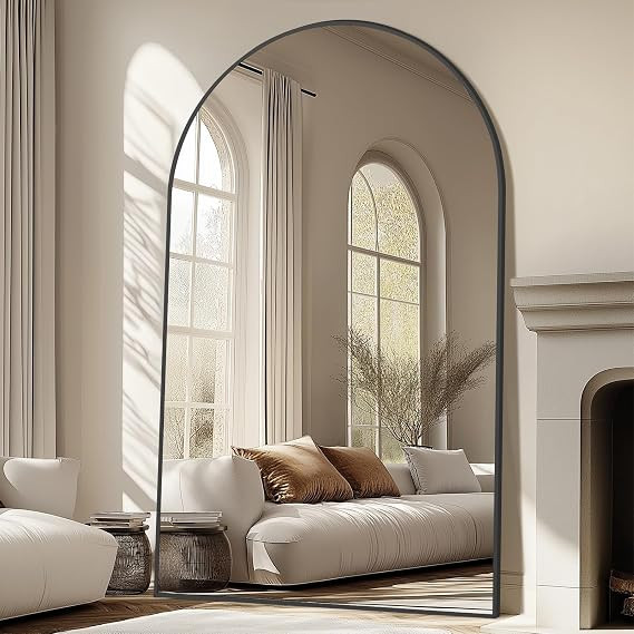 Oversized Arched Full Length Mirror with Stand, 76"X44", Black | Tempered Glass, Free Standing, f... | Amazon (US)
