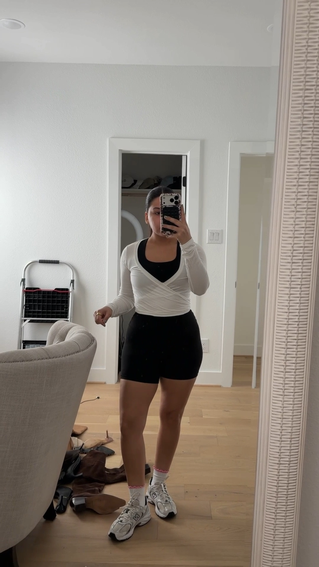 Sports bra: small
Biker shorts: small
Wrap: small
Pilates grip socks 
Sneakers: 4.5 men 
Puffer tote bag 
Tortoise sunglasses 

#LTKootd #LTKActive #LTKdayinmylife