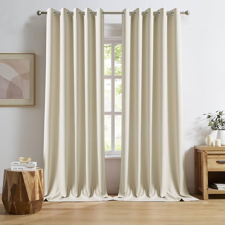 DUALIFE Extra Long Cream Beige 120 Inch Length Curtains 10 FT Blackout Window Drapes for Bedroom ... | Amazon (US)