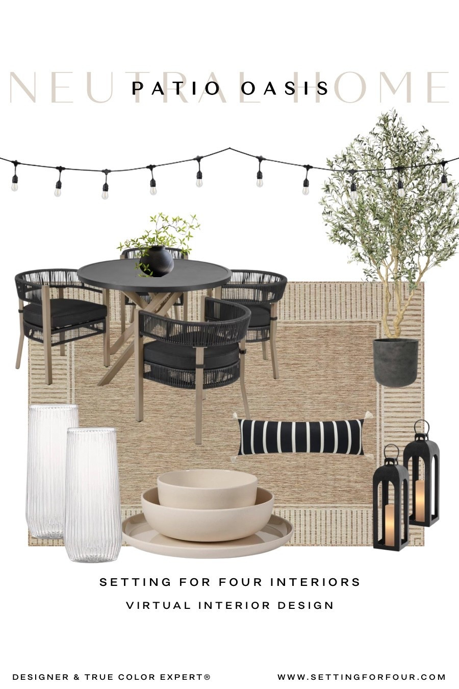 Patio oasis designer picks from Amazon, Walmart, Wayfair and Target- so affordable and stylish!
This outdoor dining set is so gorgeous! Neutral aesthetic, sale, patio set, outdoor furniture, outdoor lamps, outdoor tree, patio storage box on wheels, lanterns, melamine plates, acrylic glasses, outdoor rug, beige and black, Pottery Barn style, restoration hardware style, cozy home, book a virtual interior design consult!

#LTKsummer #LTKsale #LTKhome