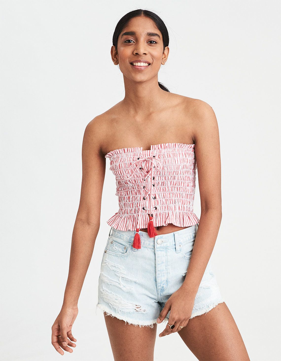 AE Smocked Tube Top, Red | American Eagle Outfitters (US & CA)