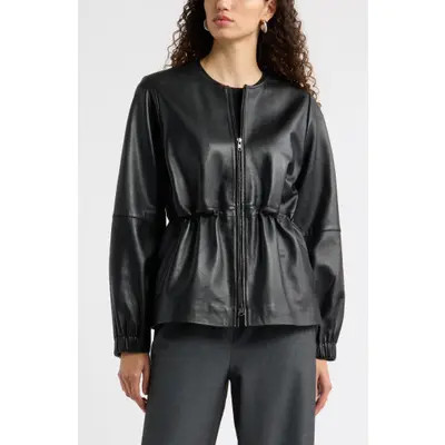 Nordstrom Cinch Waist Leather Jacket in Black at Nordstrom, Size X-Small | Nordstrom
