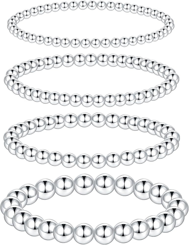 Oveta Gold Beaded Bracelets 18K Gold/Silver Plated Stackable Bracelets for Women Non Tarnish Stre... | Amazon (US)